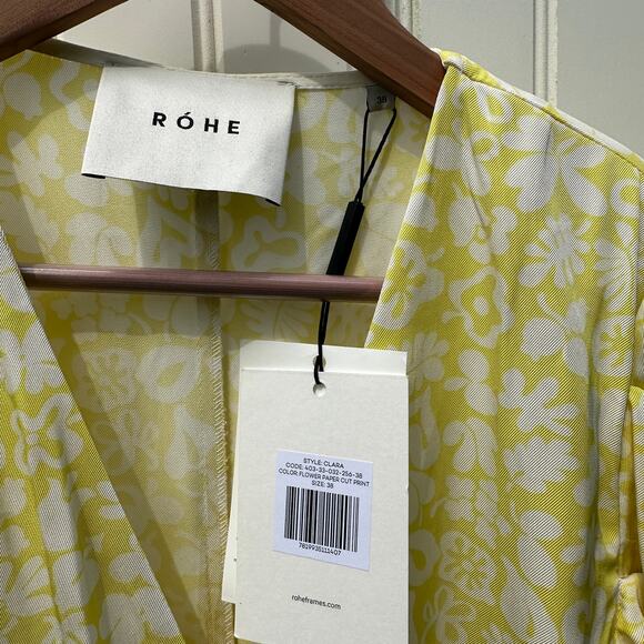 Róhe Rohe Clara Yellow White Floral Puff Sleeve Dress Size 38 FR 6 US NWT $395 - Picture 10 of 16